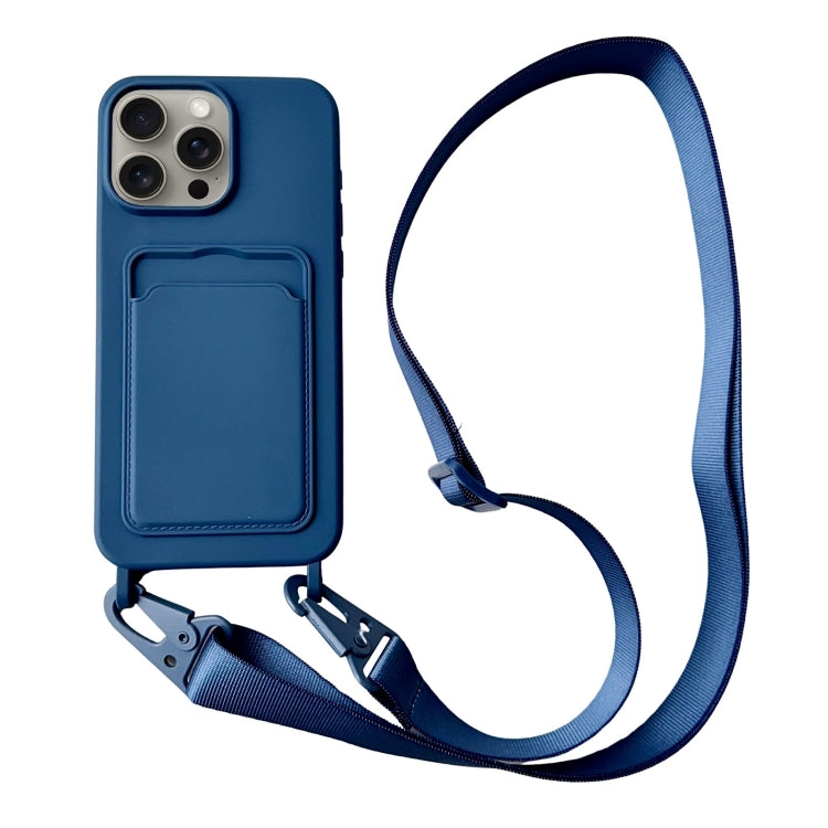 Card Slot Liquid Silicone Phone Case with Lanyard, For iPhone 15 Pro Max