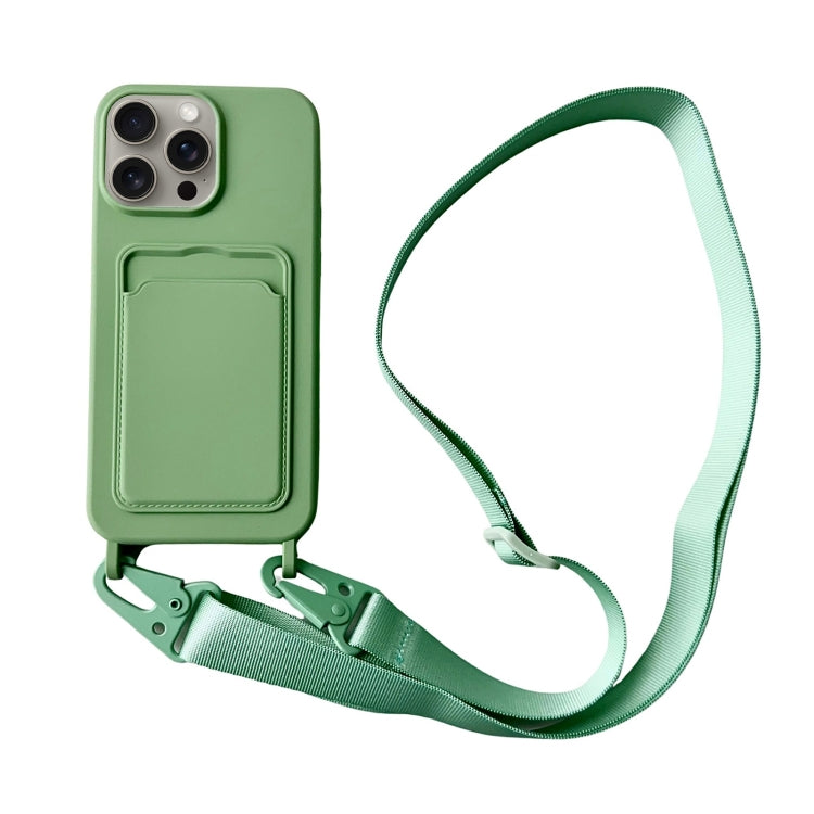 Card Slot Liquid Silicone Phone Case with Lanyard, For iPhone 15 Pro Max