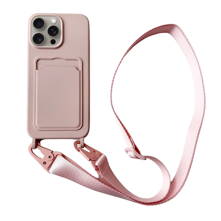 Card Slot Liquid Silicone Phone Case with Lanyard, For iPhone 15 Pro Max