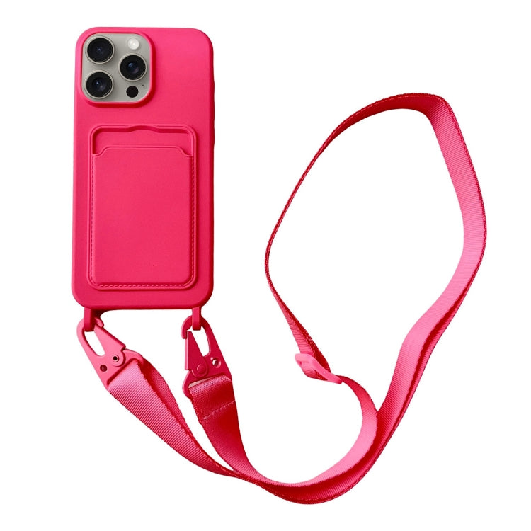 Card Slot Liquid Silicone Phone Case with Lanyard, For iPhone 15 Pro Max