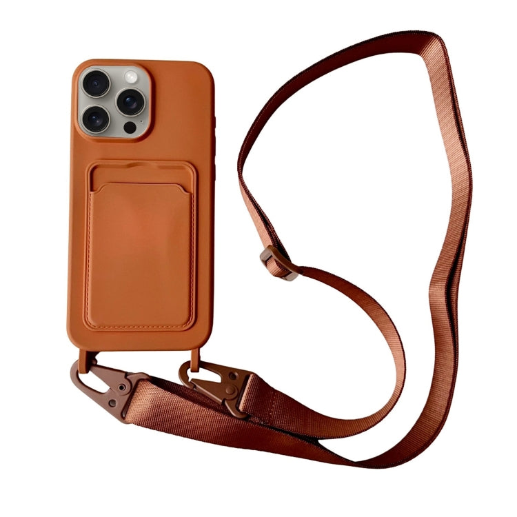 Card Slot Liquid Silicone Phone Case with Lanyard, For iPhone 16 Pro