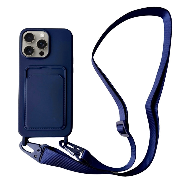 Card Slot Liquid Silicone Phone Case with Lanyard, For iPhone 16 Pro