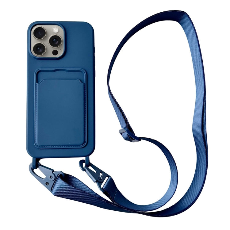 Card Slot Liquid Silicone Phone Case with Lanyard, For iPhone 16 Pro