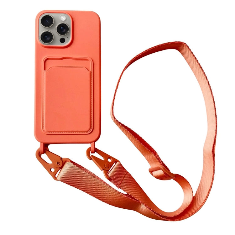Card Slot Liquid Silicone Phone Case with Lanyard, For iPhone 16 Pro
