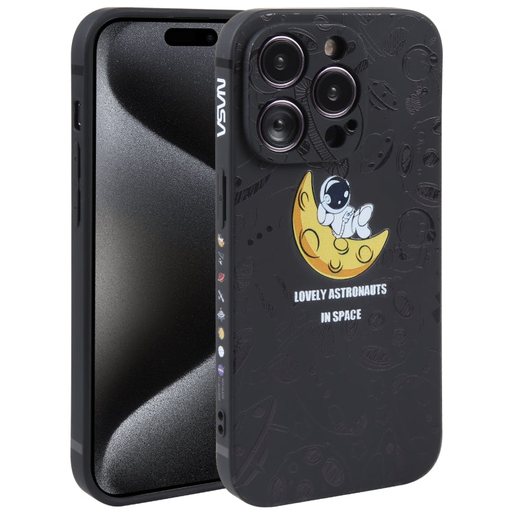Astronaut Pattern Silicone Straight Edge Phone Case, For iPhone 15 Pro Max, For iPhone 15 Pro