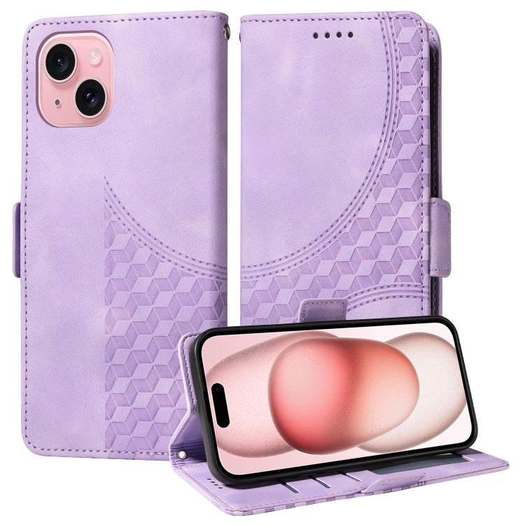 Embossed Rhombus Starry Leather Phone Case, For iPhone 16, For iPhone 15 Pro Max, For iPhone 15 Pro, For iPhone 15 Plus