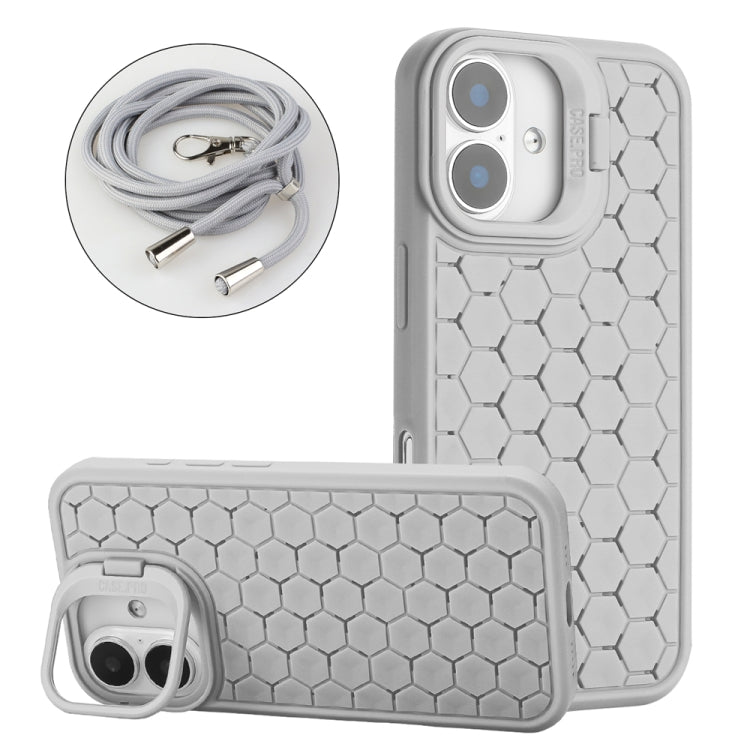 Honeycomb Radiating Lens Holder Magsafe Phone Case with Lanyard, For iPhone 16 Pro Max, For iPhone 16 Pro, For iPhone 16 Plus, For iPhone 16