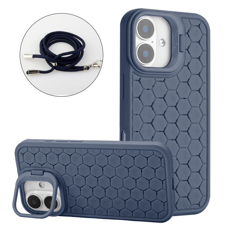 Honeycomb Radiating Lens Holder Magsafe Phone Case with Lanyard, For iPhone 16 Pro Max, For iPhone 16 Pro, For iPhone 16 Plus, For iPhone 16