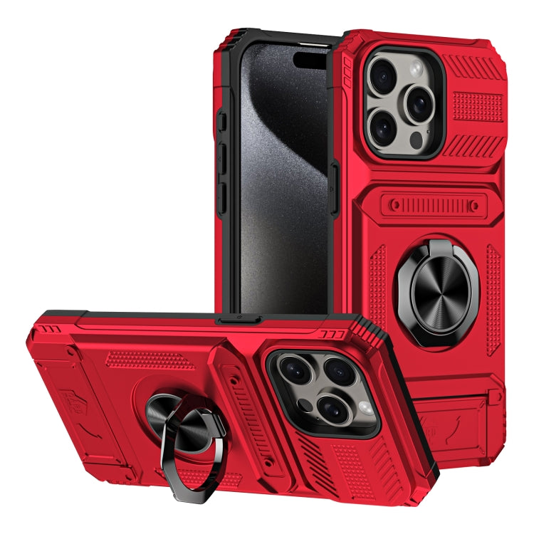 TPU+PC Shockproof Card Phone Case with Metal Ring Holder, For iPhone 15 Pro Max, For iPhone 15 Pro, For iPhone 15, For iPhone 14 Pro