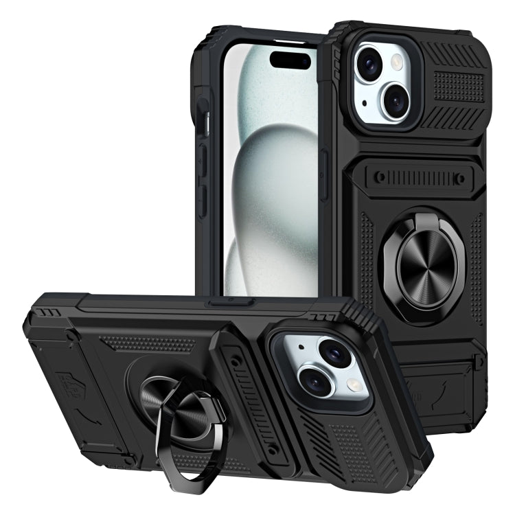 TPU+PC Shockproof Card Phone Case with Metal Ring Holder, For iPhone 15 Pro Max, For iPhone 15 Pro, For iPhone 15, For iPhone 14 Pro