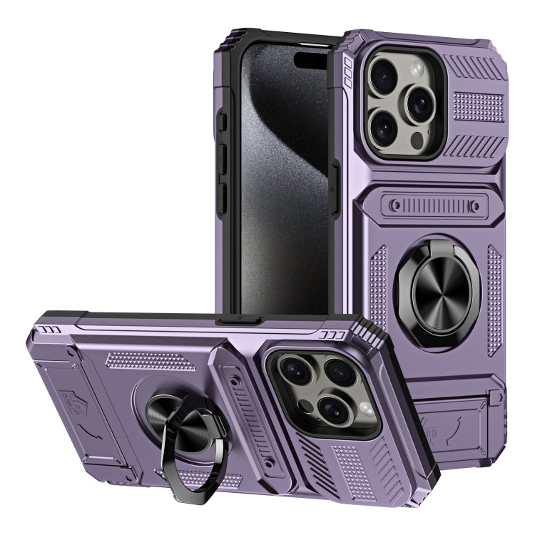 TPU+PC Shockproof Card Phone Case with Metal Ring Holder, For iPhone 15 Pro Max, For iPhone 15 Pro, For iPhone 15, For iPhone 14 Pro