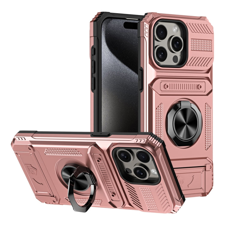 TPU+PC Shockproof Card Phone Case with Metal Ring Holder, For iPhone 15 Pro Max, For iPhone 15 Pro, For iPhone 15, For iPhone 14 Pro