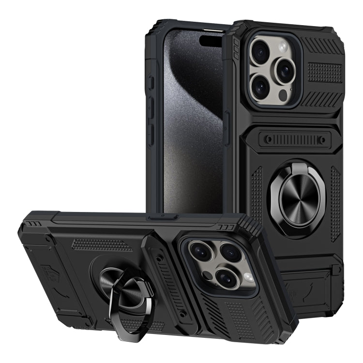 TPU+PC Shockproof Card Phone Case with Metal Ring Holder, For iPhone 15 Pro Max, For iPhone 15 Pro, For iPhone 15, For iPhone 14 Pro