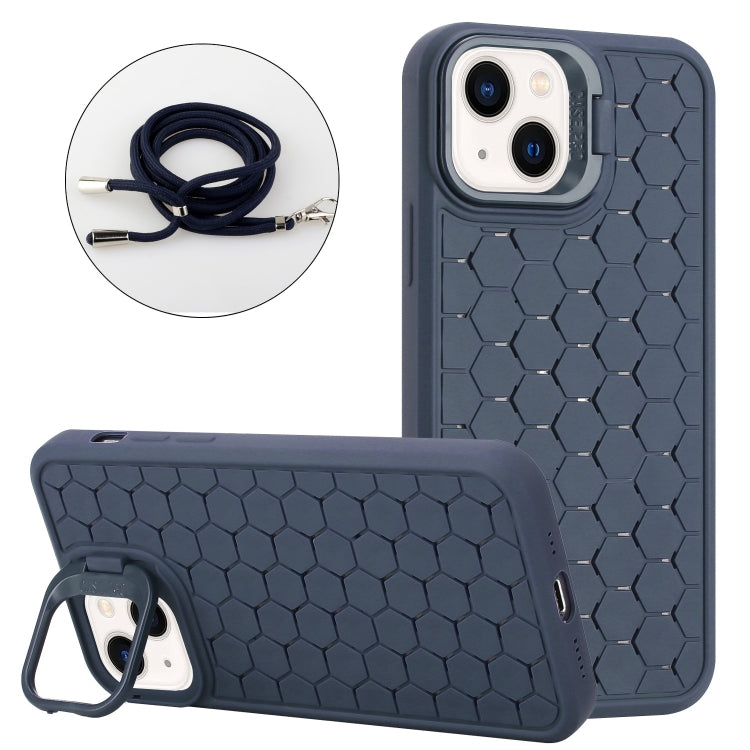 Honeycomb Radiating Holder TPU Phone Case with Lanyard, For iPhone 14 Plus, For iPhone 14, For iPhone 14 Pro, For iPhone 14 Pro Max