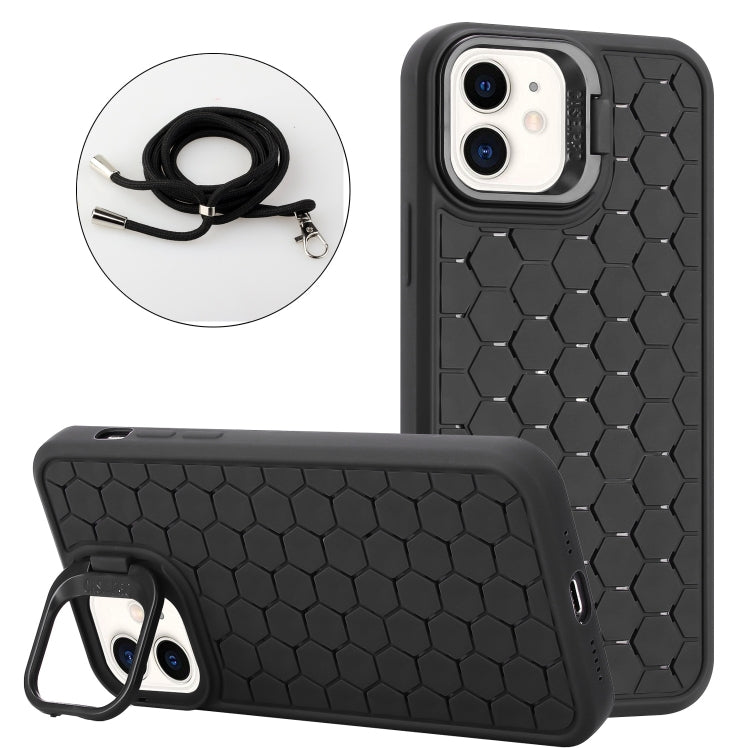 Honeycomb Radiating Holder TPU Phone Case with Lanyard, For iPhone 13 Pro Max, For iPhone 13 Pro, For iPhone 13, For iPhone 12