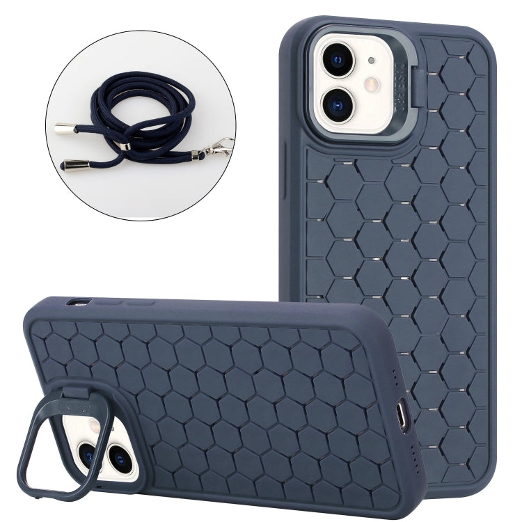 Honeycomb Radiating Holder TPU Phone Case with Lanyard, For iPhone 13 Pro Max, For iPhone 13 Pro, For iPhone 13, For iPhone 12