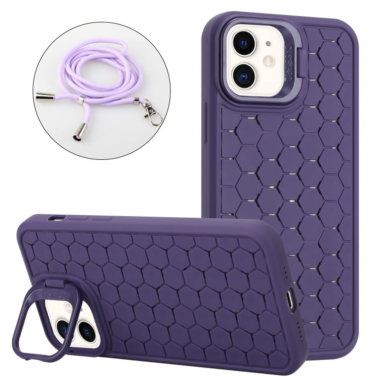Honeycomb Radiating Holder TPU Phone Case with Lanyard, For iPhone 13 Pro Max, For iPhone 13 Pro, For iPhone 13, For iPhone 12