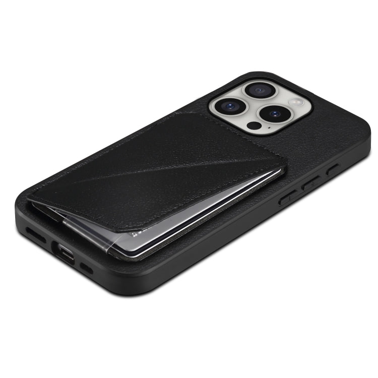 D04 Calf Texture Dual Card Slot Holder Phone Case, For iPhone 16 Pro, For iPhone 16 Plus, For iPhone 16, For iPhone 15 Pro Max, For iPhone 15 Pro, For iPhone 15 Plus