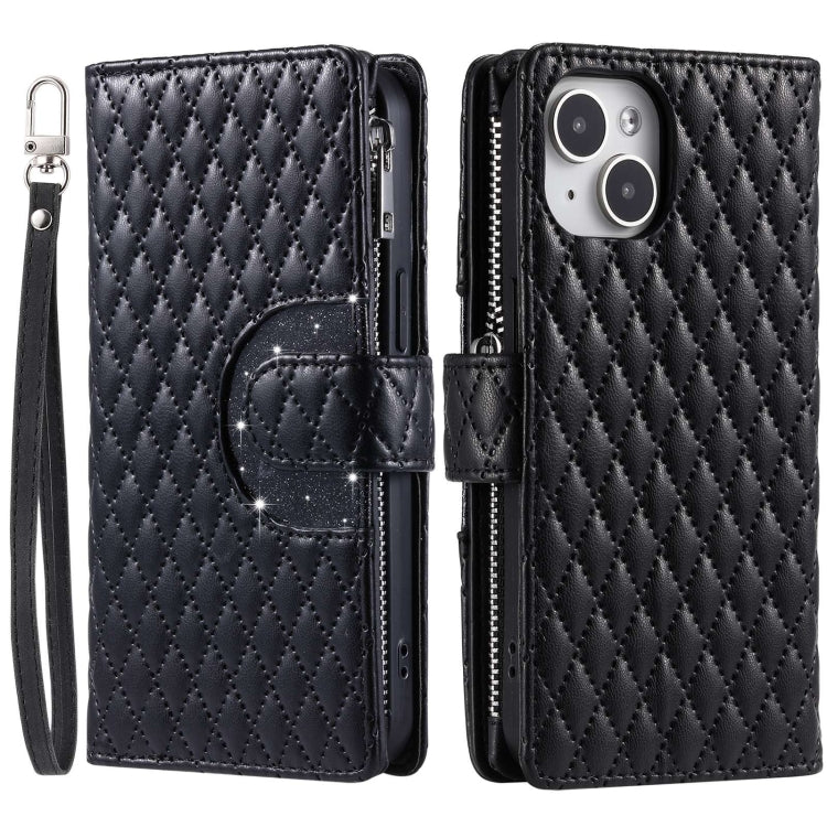 Glitter Lattice Zipper Wallet Leather Phone Case, For iPhone 15, For iPhone 14 Plus, For iPhone 14, For iPhone 14 Pro, For iPhone 14 Pro Max, For iPhone 7 / 8 / SE 2022
