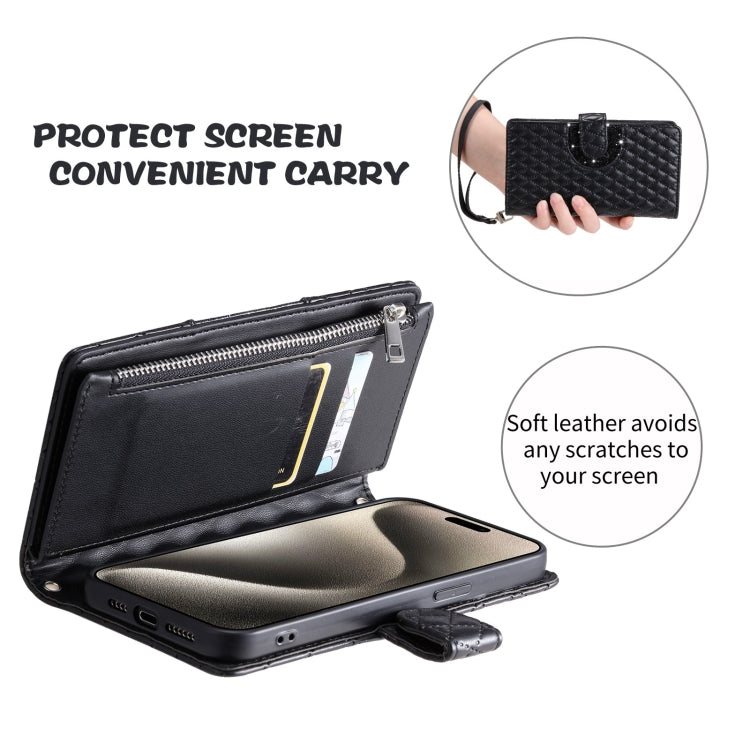 Glitter Lattice Zipper Wallet Leather Phone Case, For iPhone 15, For iPhone 14 Plus, For iPhone 14, For iPhone 14 Pro, For iPhone 14 Pro Max, For iPhone 7 / 8 / SE 2022