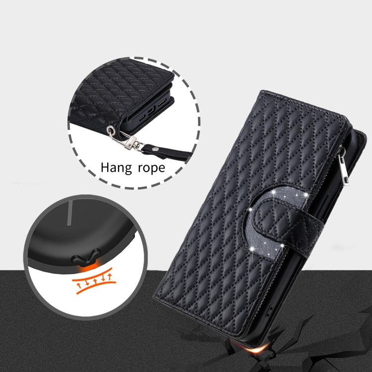 Glitter Lattice Zipper Wallet Leather Phone Case, For iPhone 15, For iPhone 14 Plus, For iPhone 14, For iPhone 14 Pro, For iPhone 14 Pro Max, For iPhone 7 / 8 / SE 2022