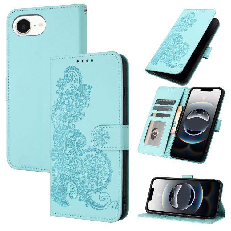 Datura Flower Embossed Flip Leather Phone Case, For iPhone 17 Air, iPhone 16e, For iPhone 16 Pro Max