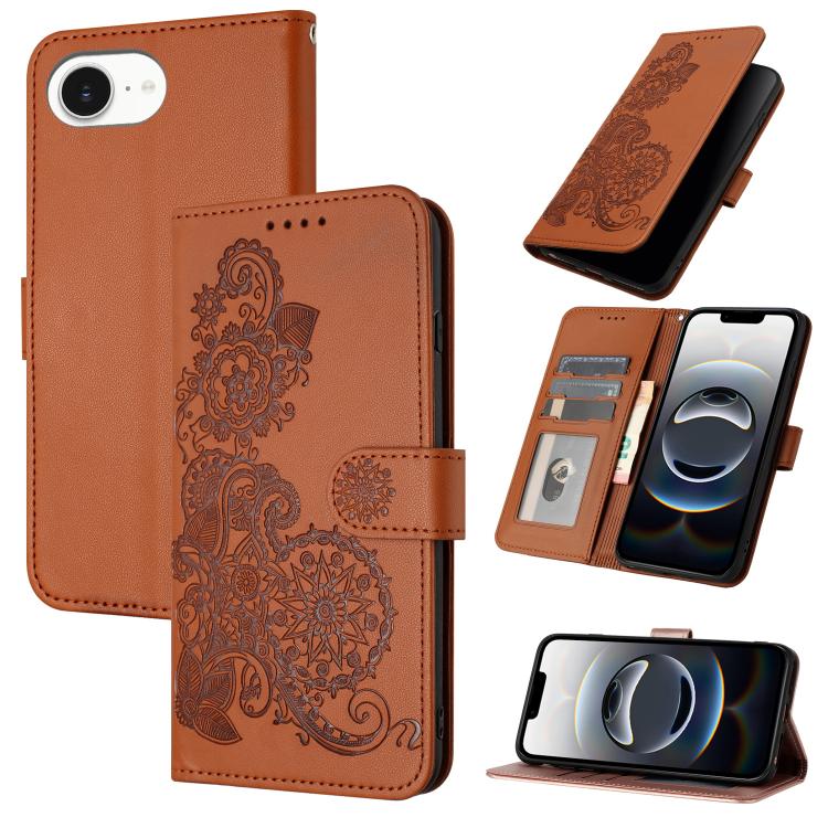 Datura Flower Embossed Flip Leather Phone Case, For iPhone 17 Air, iPhone 16e, For iPhone 16 Pro Max