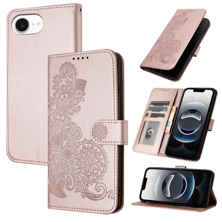 Datura Flower Embossed Flip Leather Phone Case, For iPhone 17 Air, iPhone 16e, For iPhone 16 Pro Max