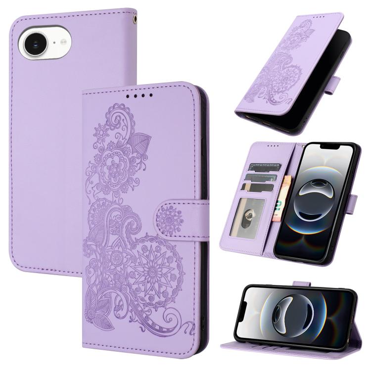 Datura Flower Embossed Flip Leather Phone Case, For iPhone 17 Air, iPhone 16e, For iPhone 16 Pro Max