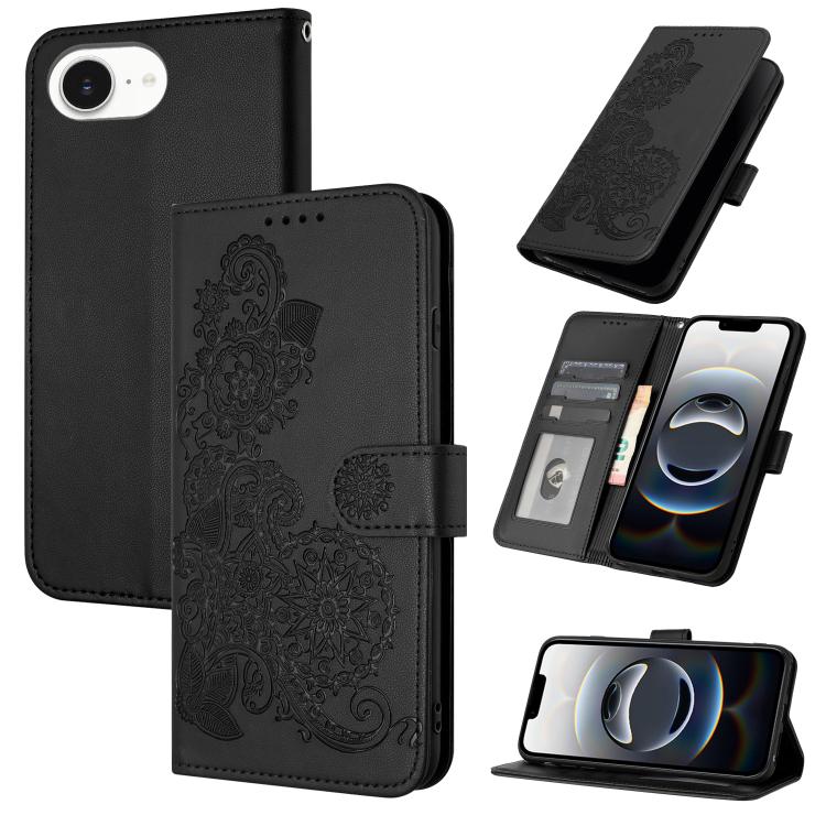 Datura Flower Embossed Flip Leather Phone Case, For iPhone 17 Air, iPhone 16e, For iPhone 16 Pro Max