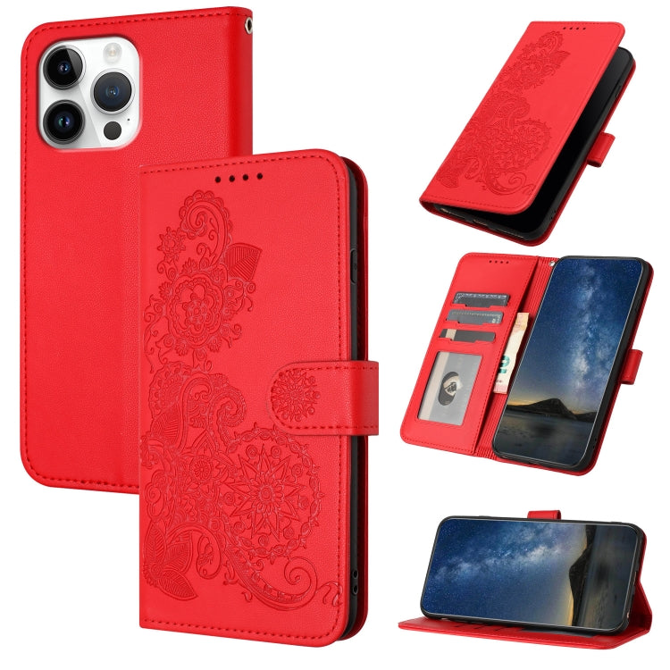 Datura Flower Embossed Flip Leather Phone Case, For iPhone 17 Air, iPhone 16e, For iPhone 16 Pro Max