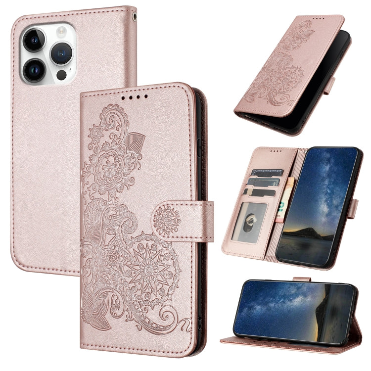Datura Flower Embossed Flip Leather Phone Case, For iPhone 17 Air, iPhone 16e, For iPhone 16 Pro Max