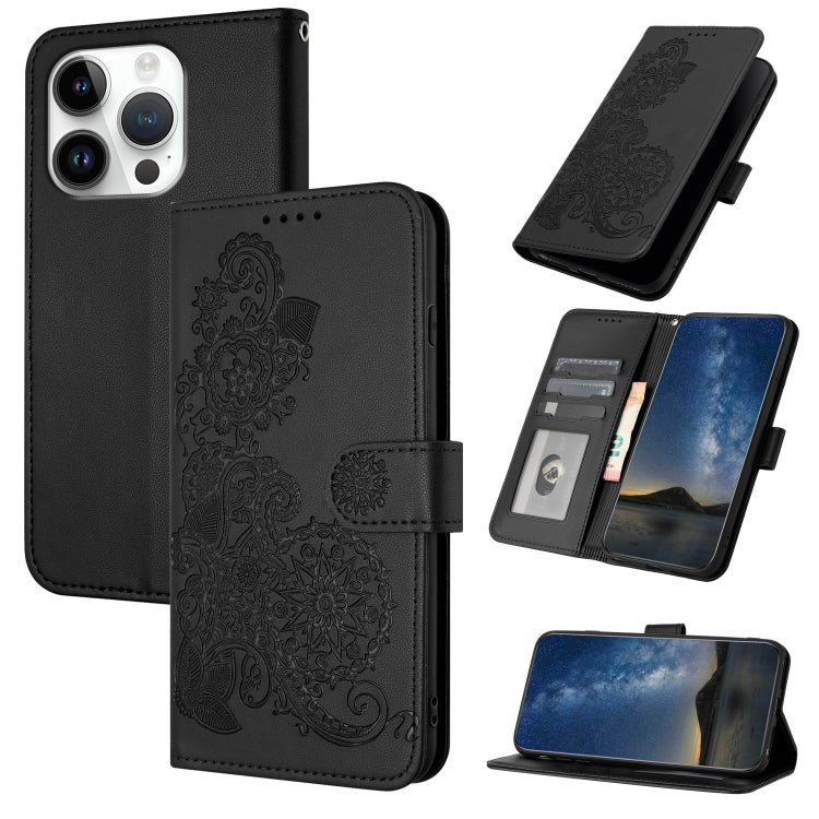 Datura Flower Embossed Flip Leather Phone Case, For iPhone 16 Pro, For iPhone 16 Plus, For iPhone 16