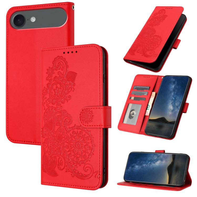 Datura Flower Embossed Flip Leather Phone Case, For iPhone 17 Air, iPhone 16e, For iPhone 16 Pro Max