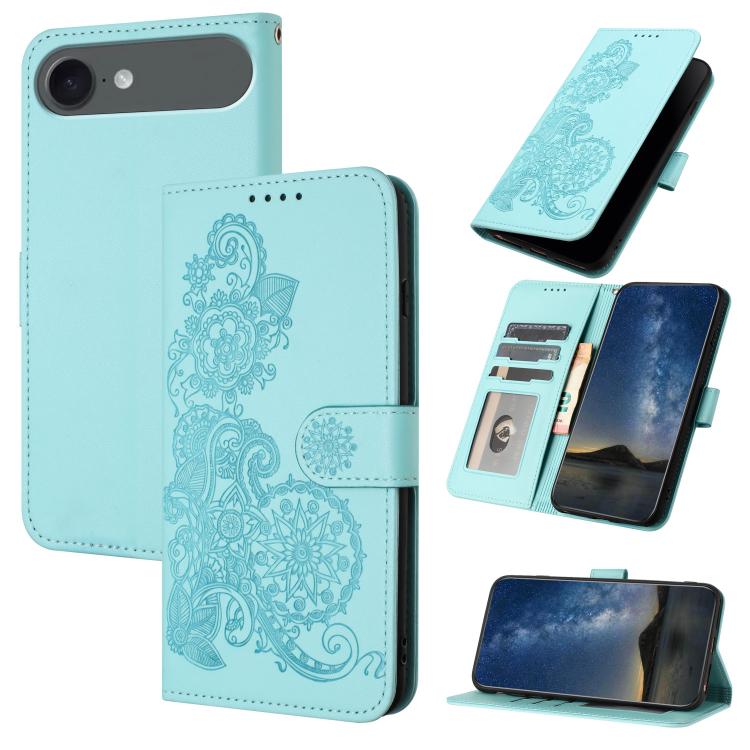 Datura Flower Embossed Flip Leather Phone Case, For iPhone 17 Air, iPhone 16e, For iPhone 16 Pro Max