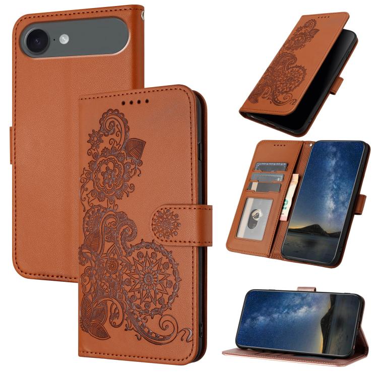 Datura Flower Embossed Flip Leather Phone Case, For iPhone 17 Air, iPhone 16e, For iPhone 16 Pro Max