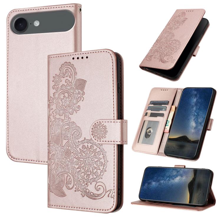 Datura Flower Embossed Flip Leather Phone Case, For iPhone 17 Air, iPhone 16e, For iPhone 16 Pro Max