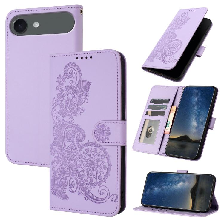 Datura Flower Embossed Flip Leather Phone Case, For iPhone 17 Air, iPhone 16e, For iPhone 16 Pro Max