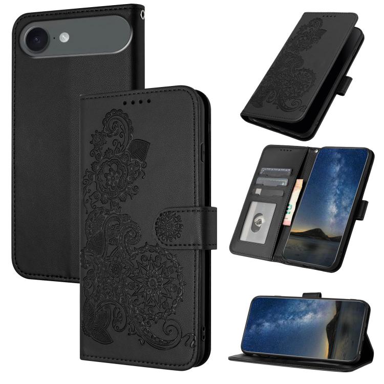 Datura Flower Embossed Flip Leather Phone Case, For iPhone 17 Air, iPhone 16e, For iPhone 16 Pro Max