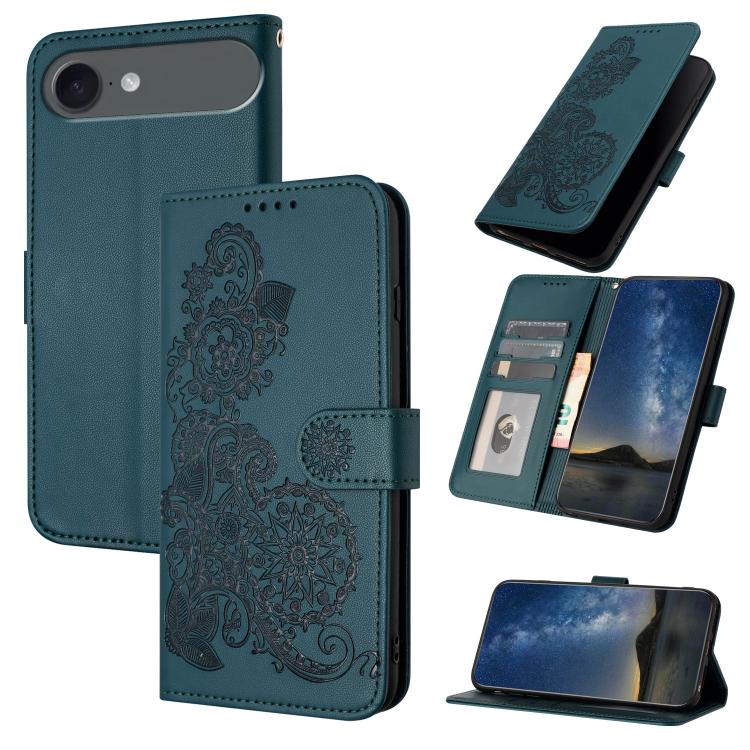 Datura Flower Embossed Flip Leather Phone Case, For iPhone 17 Air, iPhone 16e, For iPhone 16 Pro Max