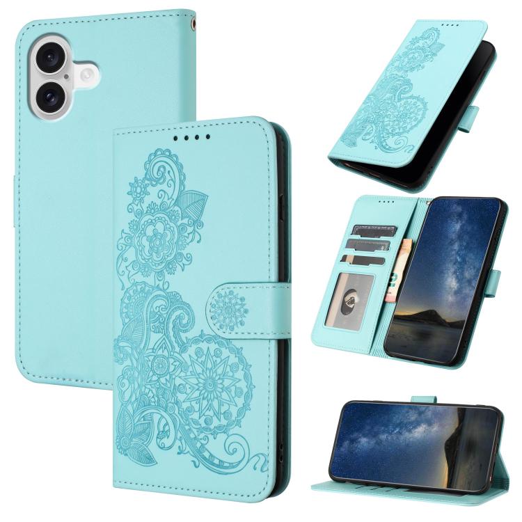 Datura Flower Embossed Flip Leather Phone Case, For iPhone 17 Pro Max, For iPhone 17 Pro, For iPhone 17