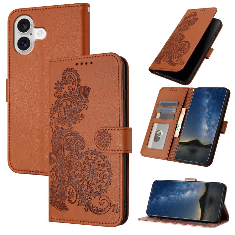 Datura Flower Embossed Flip Leather Phone Case, For iPhone 17 Pro Max, For iPhone 17 Pro, For iPhone 17