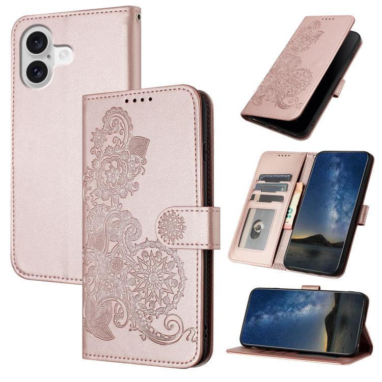 Datura Flower Embossed Flip Leather Phone Case, For iPhone 17 Pro Max, For iPhone 17 Pro, For iPhone 17