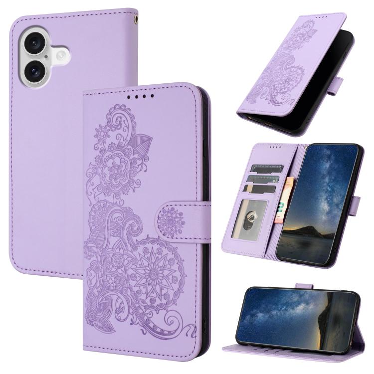 Datura Flower Embossed Flip Leather Phone Case, For iPhone 17 Pro Max, For iPhone 17 Pro, For iPhone 17