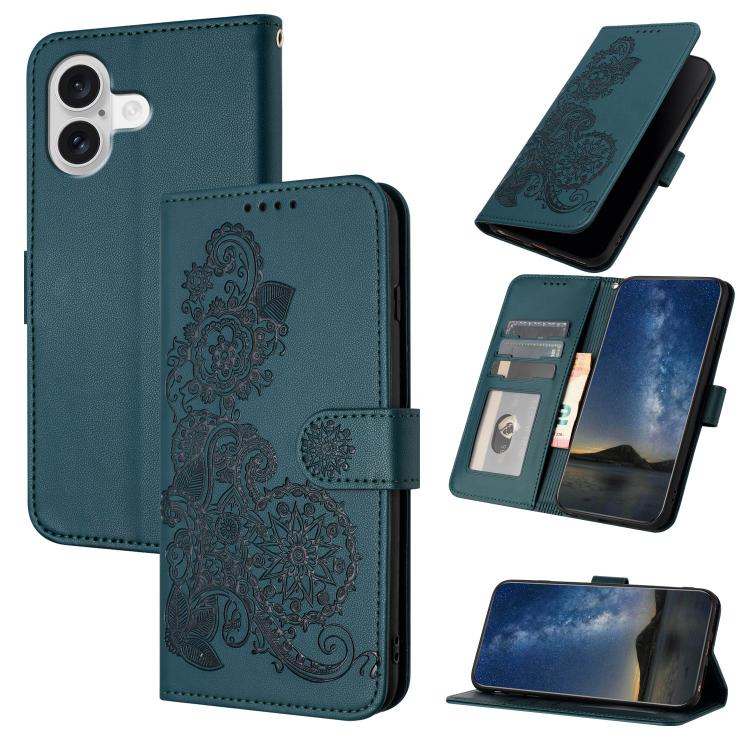 Datura Flower Embossed Flip Leather Phone Case, For iPhone 17 Pro Max, For iPhone 17 Pro, For iPhone 17