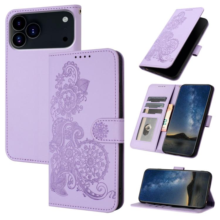 Datura Flower Embossed Flip Leather Phone Case, For iPhone 17 Pro Max, For iPhone 17 Pro, For iPhone 17