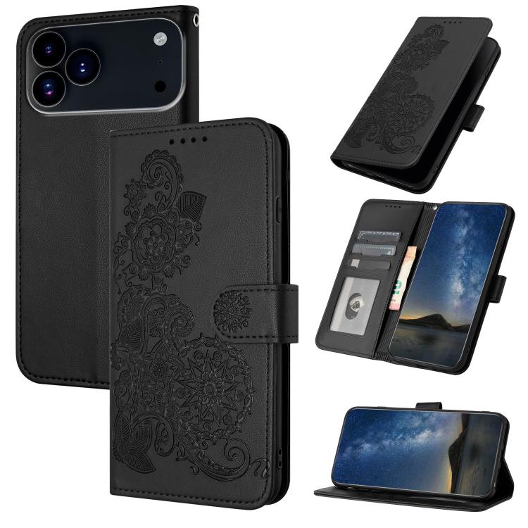Datura Flower Embossed Flip Leather Phone Case, For iPhone 17 Pro Max, For iPhone 17 Pro, For iPhone 17