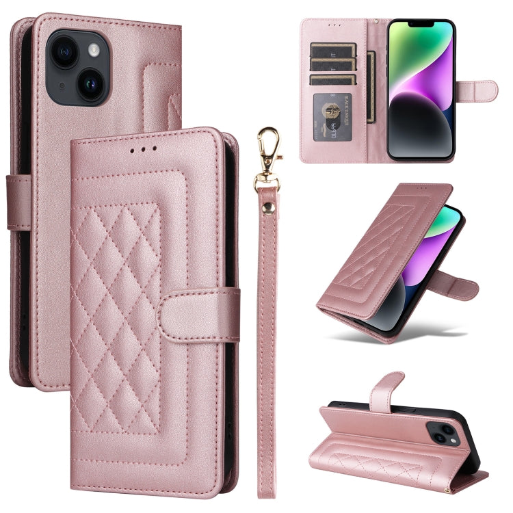 Diamond Lattice Leather Flip Phone Case, For iPhone 14, For iPhone 14 Pro, For iPhone 14 Pro Max