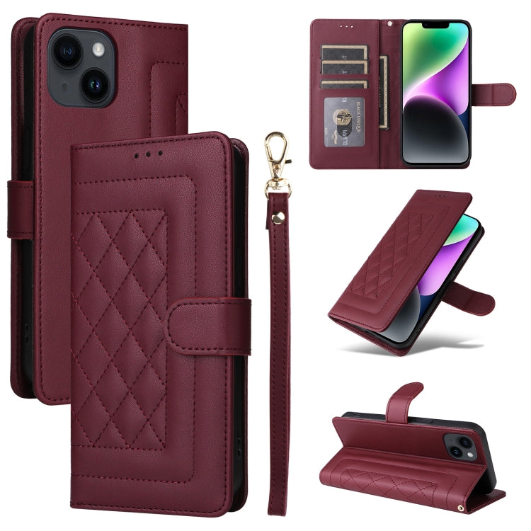 Diamond Lattice Leather Flip Phone Case, For iPhone 14, For iPhone 14 Pro, For iPhone 14 Pro Max