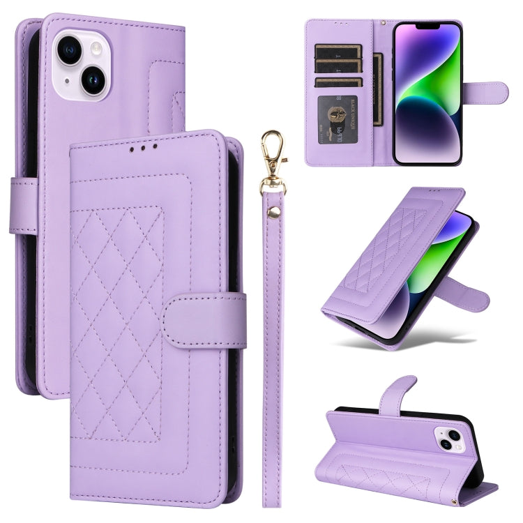Diamond Lattice Leather Flip Phone Case, For iPhone 15 Plus, For iPhone 15, For iPhone 14 Plus